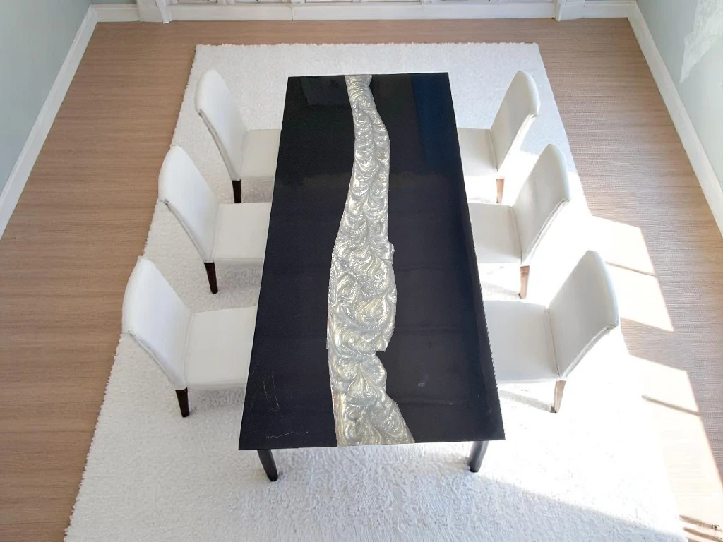 Metallic Custom Wood Epoxy Coffee Table Handmade Design 